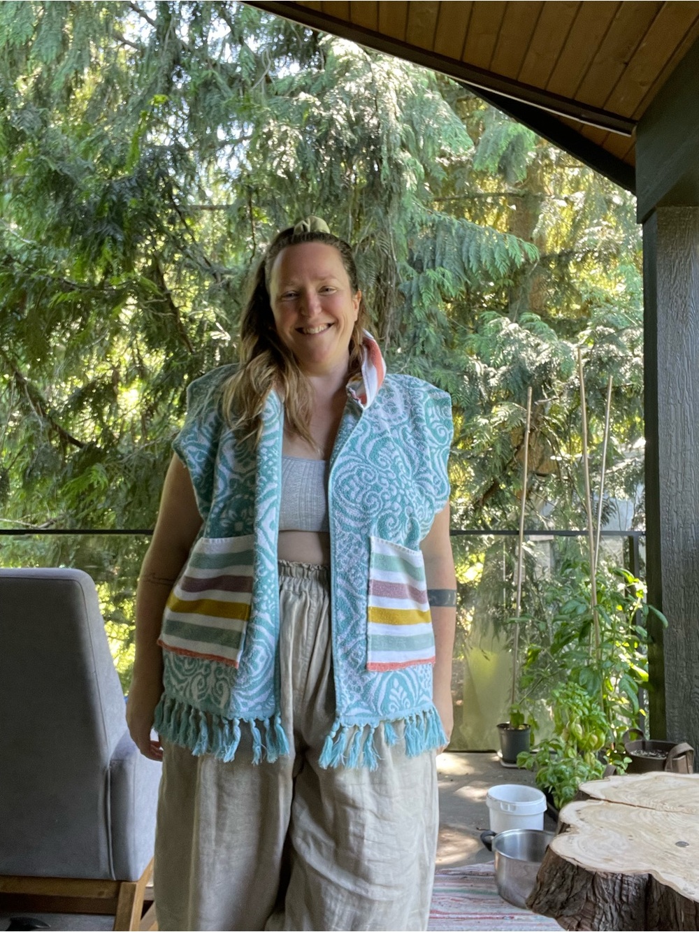 10. Handmade boho floral/stripe towel coverup/cardi OS